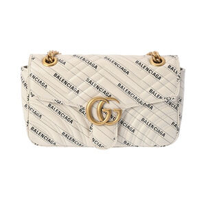 GUCCI GG Marmont Balenciaga collaboration chain shoulder bag white leather